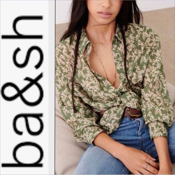 Ba&sh Lady Shirt in Tarmac Size 6 Lightweight Colored Tropical Front Tie - Picture 1 of 10